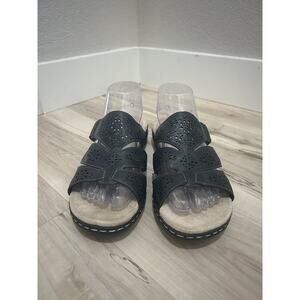 Croft & Barrow POPPINS Black Hook & Loop Slip On Sandals Slides Size 8.5
